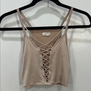 Silence + Noise Tan Lace-Up Crop Top